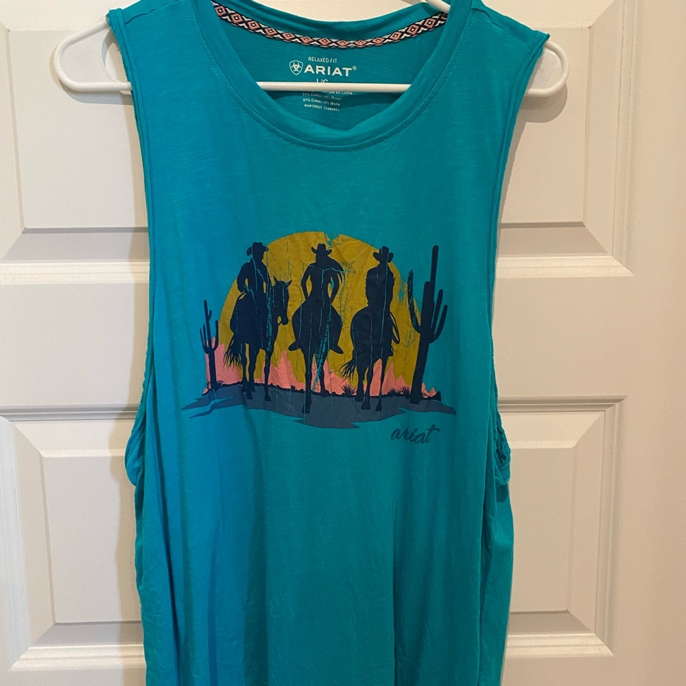 Teal colored Ariat. size large sleeveless T-shirt.